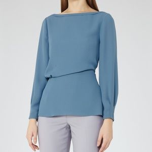 NWT - Reiss Nina Marine Draped Long-Sleeved Top
